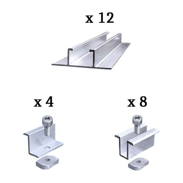 Kit fissaggio completo per 5 moduli fotovoltaici su lamiera grecata