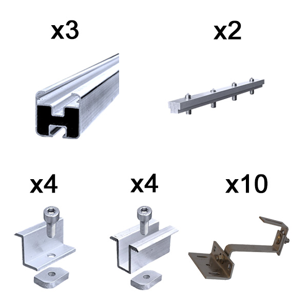 Kit fissaggio completo per 3 moduli fotovoltaici tetto a falda