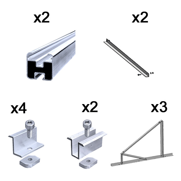 Kit fissaggio completo per 2 moduli fotovoltaici su tetto piano