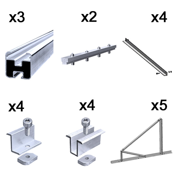 Kit fissaggio completo per 3 moduli fotovoltaici su tetto piano