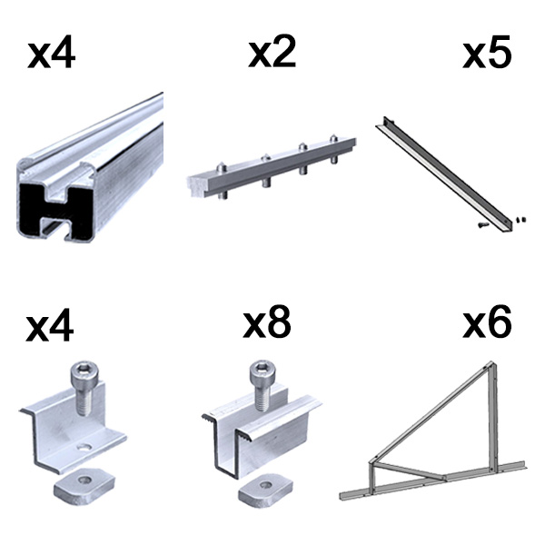 Kit fissaggio completo per 5 moduli fotovoltaici su tetto piano