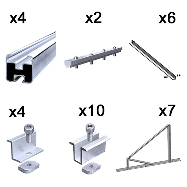 Kit fissaggio completo per 6 moduli fotovoltaici su tetto piano