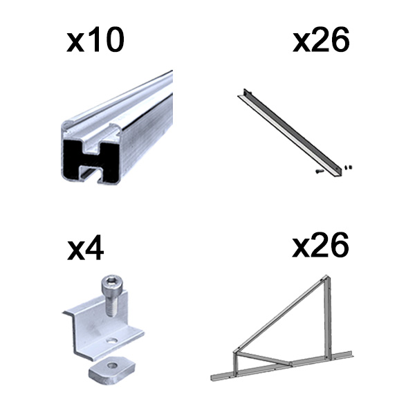 Kit fissaggio completo per 1 modulo fotovoltaico su tetto piano