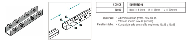 Elemento di giunzione profilo in alluminio longherone 45X45 e 45X65 mm ATL010