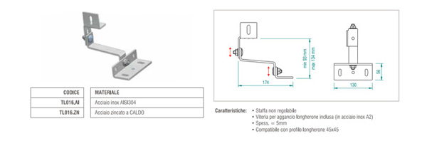 Staffa per Tegola con attacco laterale (doppia regolazione) in acciaio zincato - ATL016.ZN
