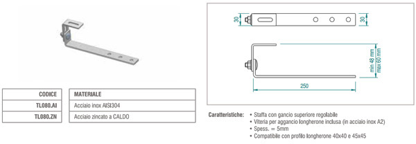 Staffa per copertura in ardesia con singola regolazione in acciaio zincato ATL080.ZN