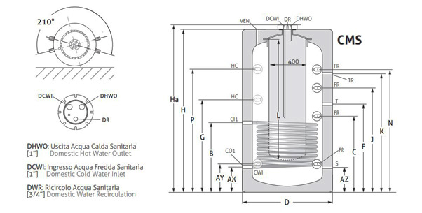 CMG Solari Serie CMS 1000 – Bollitore combinato tank-in-tank 1000 litri