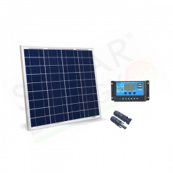 KIT SOLARE BASE 50W 12V – MODULO FOTOVOLTAICO 50W E REGOLATORE 5A PWM