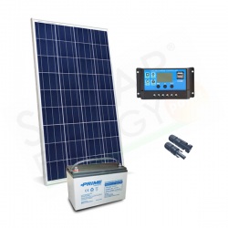 KIT SOLARE PRO 150W 12V – MODULO FOTOVOLTAICO 150W / REGOLATORE 10A / BATTERIA 100AH / CAVI 