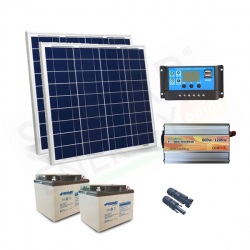 KIT SOLARE PLUS 100W 24V – MODULI 100W / REGOLATORE 10A PWM / INVERTER 600W / 2 BATTERIE 38AH