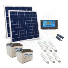 KIT SOLARE ILLUMINAZIONE 100W 24V PER INTERNI 6 LAMPADE FLUORESCENTI - AUTONOMIA 5 ORE