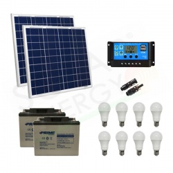 KIT SOLARE ILLUMINAZIONE 100W 24V PER INTERNI 8 LAMPADE LED - AUTONOMIA 5 ORE