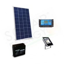 KIT SOLARE ILLUMINAZIONE 20W 12V PER ESTERNI 1 FARETTO LED - AUTONOMIA 5 ORE