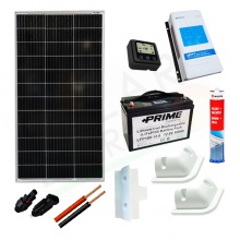 KIT SOLARE CAMPER PLUS 100W 12V – MODULO 100W / REGOLATORE 10A MPPT / BATTERIA 100AH / ACCESSORI FISSAGGIO 