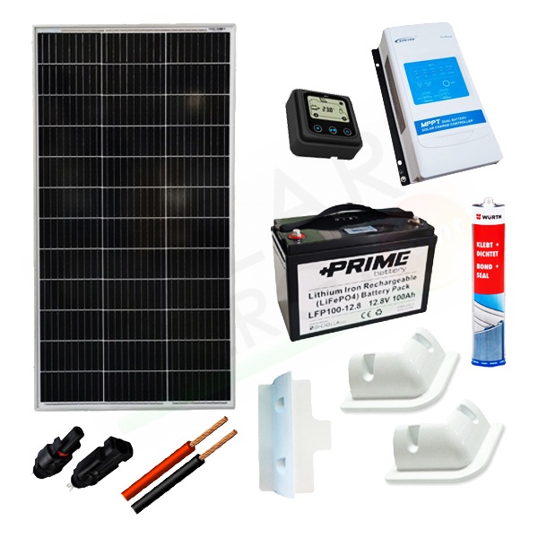 KIT SOLARE CAMPER PLUS 100W 12V – MODULO 100W / REGOLATORE 10A MPPT /  BATTERIA 100AH / ACCESSORI FISSAGGIO - Solar Energy Point