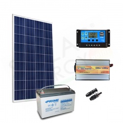 KIT SOLARE PLUS 100W 12V – MODULO 100W / REGOLATORE 10A PWM / INVERTER 600W / BATTERIA 100AH