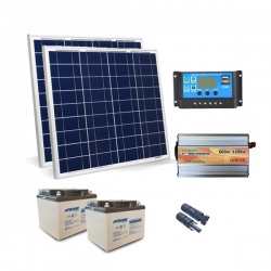 KIT SOLARE PLUS 100W 24V – MODULI 100W / REGOLATORE 10A PWM / INVERTER 600W / 2 BATTERIE 38AH